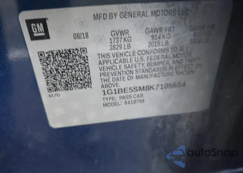 2019 Chevrolet Cruze Lt from USA, damaged, VIN 1G1BE5SM8K7105654